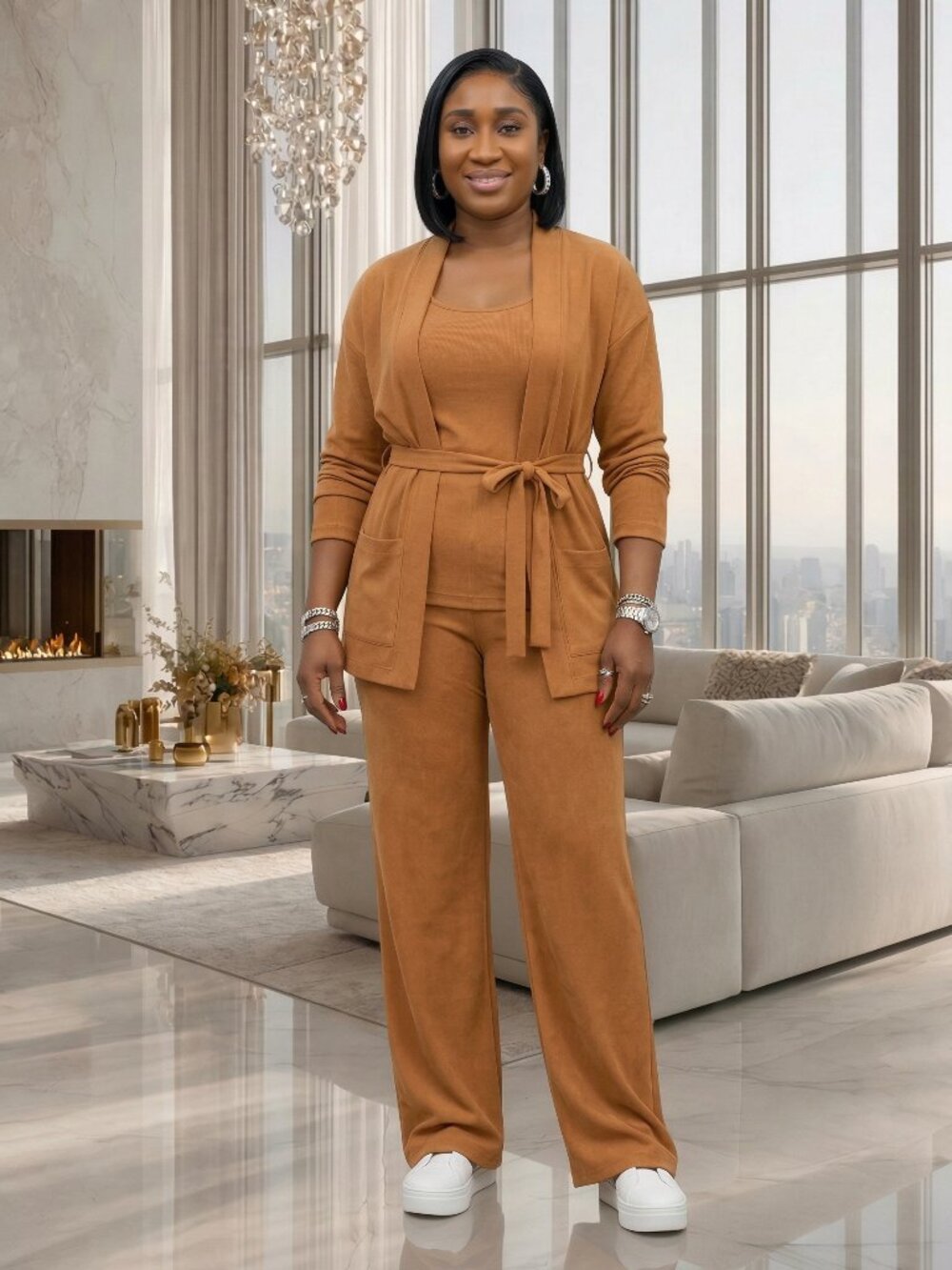 Nora 3pc Knit Set - Tan Brown